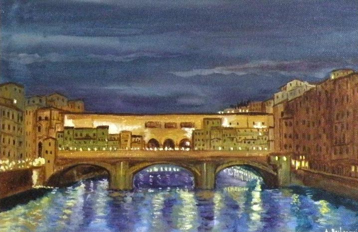 Il Ponte Vecchio, l'Arno, la notte